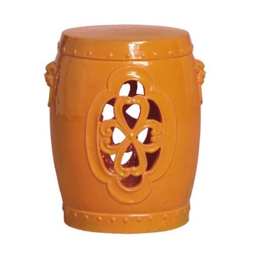 Orange Ceramic Clover Design Garden Stool