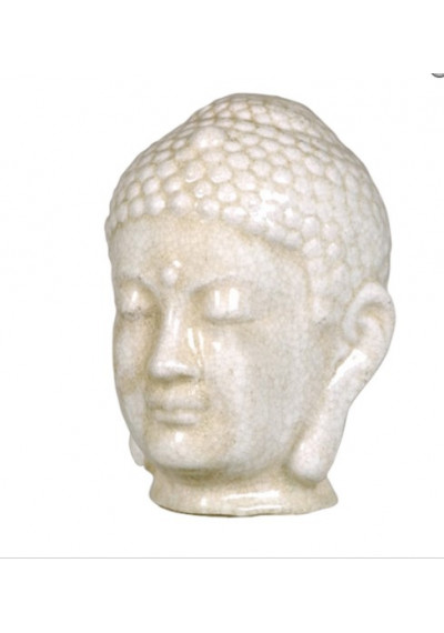 Distressed White Crackle Glaze Buddha Head 