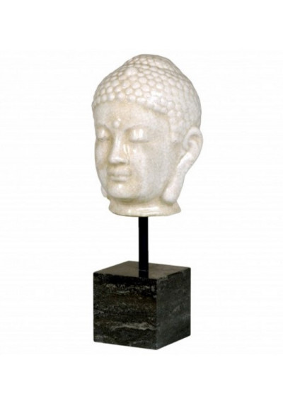 Distressed White Buddha Head on Marble Stand