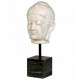 Distressed White Buddha Head on Marble Stand