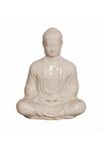 Distressed White Crackle Meditating Buddha  