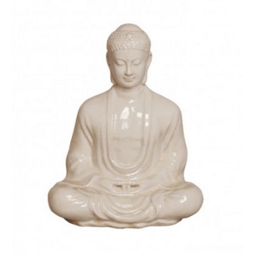 Distressed White Crackle Meditating Buddha  
