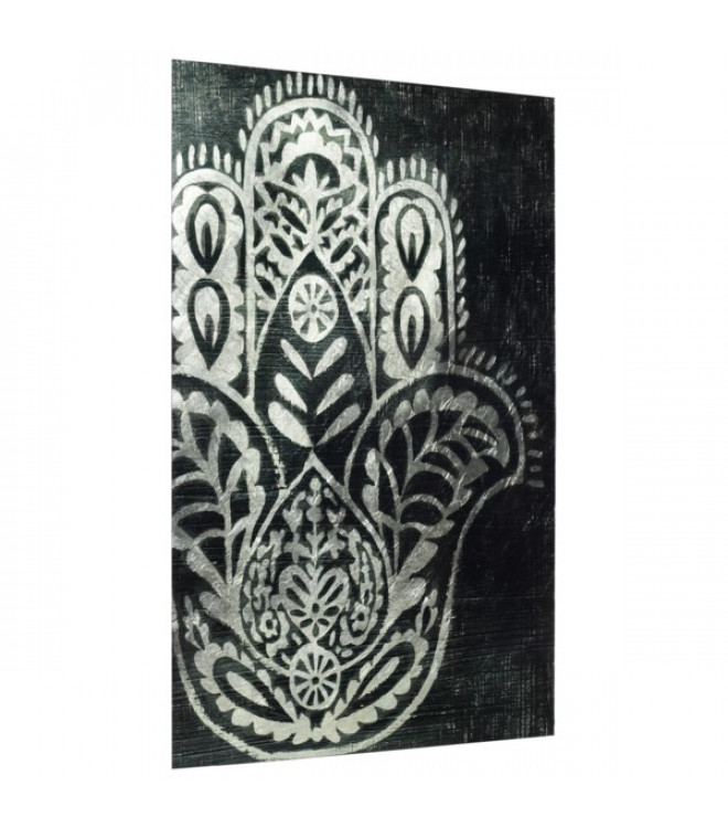 Hamsa Palm Decorative Glass Wall Art with Silver Leaf