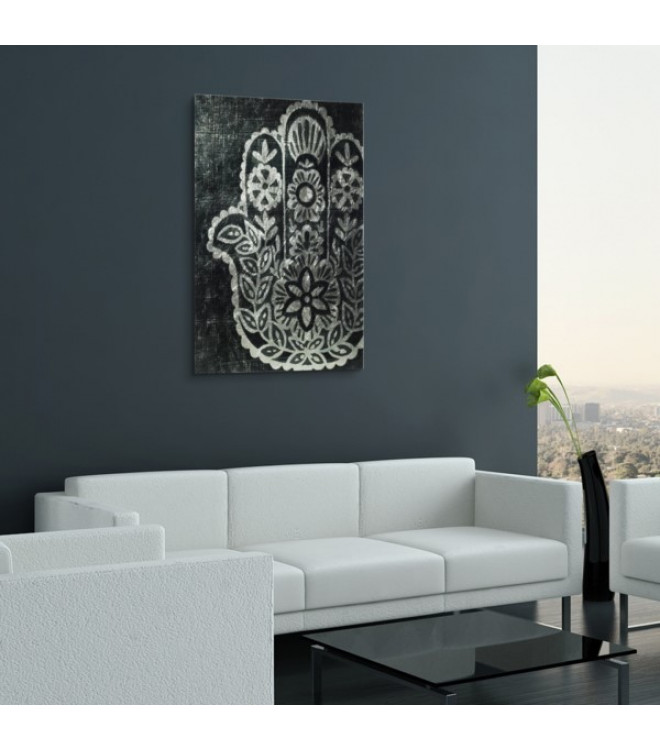 Hamsa Palm Decorative Glass Wall Art with Silver Leaf Accents