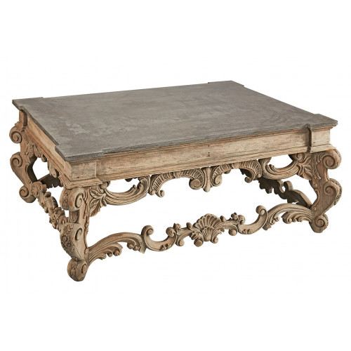 Ornate Baroque Carved Wood Faux Concrete Top Coffee Table -1 left