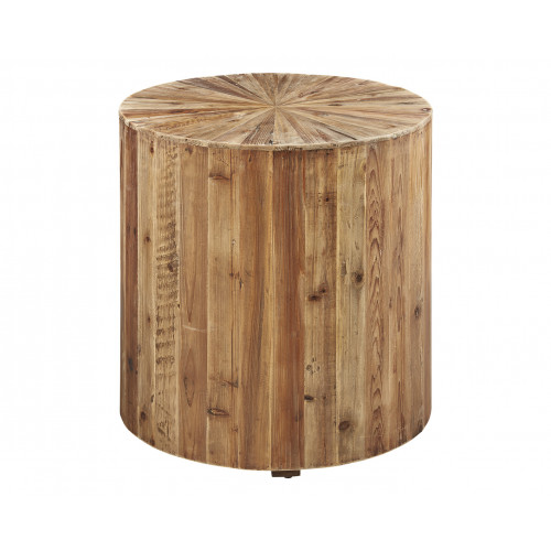 Round Exploding Star Design Fir Wood Accent Side Table