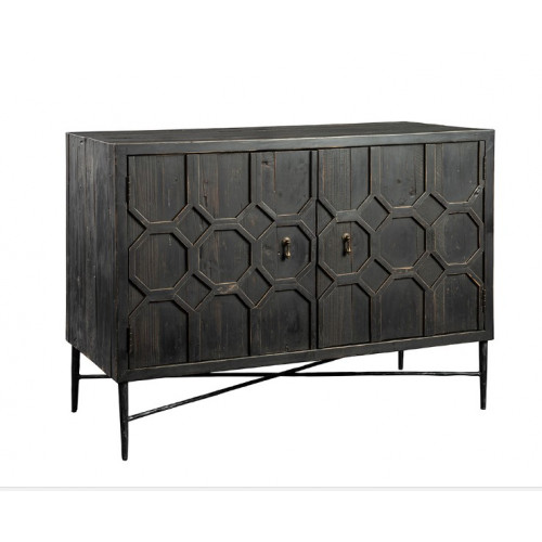 Dark Recycled Pine & Iron Honeycomb Design Sideboard Cabinet