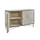 Reclaimed Pine Carved Geometric Design Dark Iron Sideboard Cabinet
