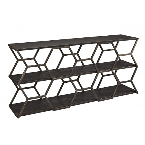 Recycled Pine with Black Finish & Iron Geometric Design Console Table 