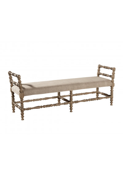 French Country Style Long Bench Burlap Seat