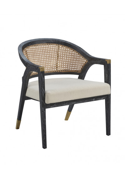 Black Finish Curved Back Natural Cane with Brass Finishes Accent Chair
