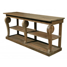 Reclaimed Wood Console Table Hand Carved