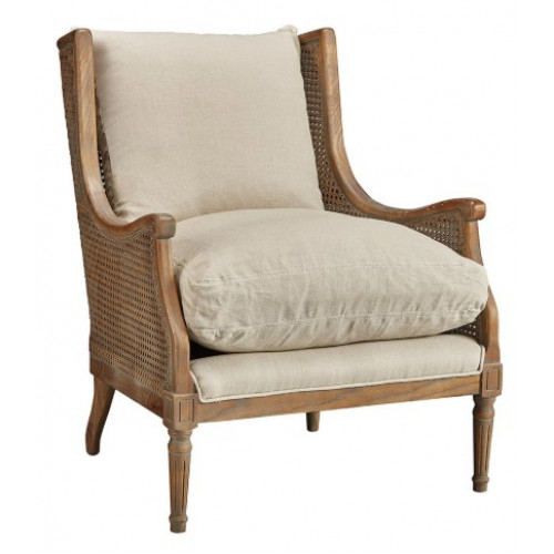 Solid Wood & Cane Wing Chair Cream Colored Cushions