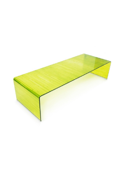 Chartreuse Yellow  Curved Glass Coffee Table