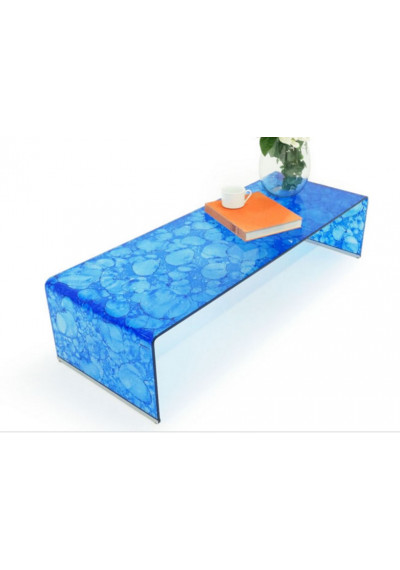 Bright Blue Curved Glass Coffee Table