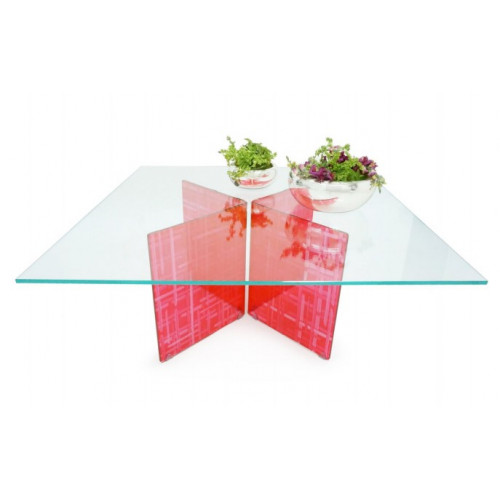 Clear Glass Square Coffee Table Moveable Red Base