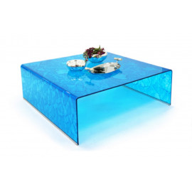 Blue Curved Glass Square Coffee Table