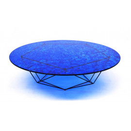 Bright Blue Round Glass Coffee Table