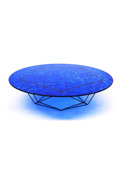 Bright Blue Round Glass Coffee Table