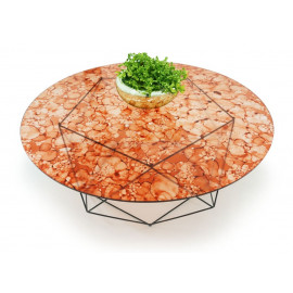 Spotted Burnt Orange Round Glass Coffee Table