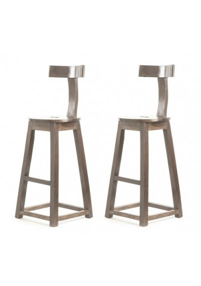 Rustic Industrial Wood T-Back Counter Bar Stool -Set of 2