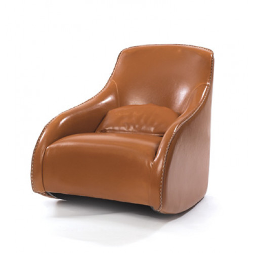 Light Brown Leather Contemporary Wave Accent Chair