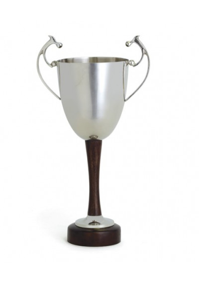 Tall & Skinny Silver Nickel Trophy Vase Wood Base