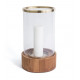 Circular Wood Base Glass & Brass Hurricane Candle Holder