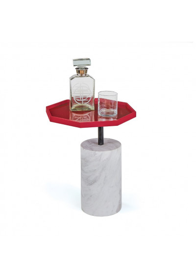 Red Stop Sign Table Top Marble Base Accent Side Table