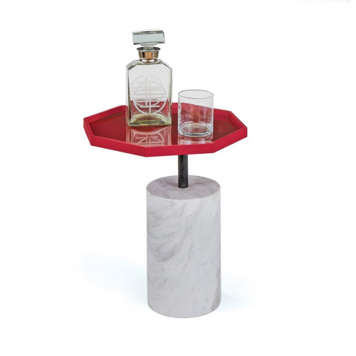 Red Stop Sign Table Top Marble Base Accent Side Table