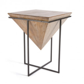 Mango Wood & Black Iron Geometric Accent Table