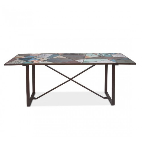 Colorful Recycled Iron & Reclaimed Teak Wood Dining Table