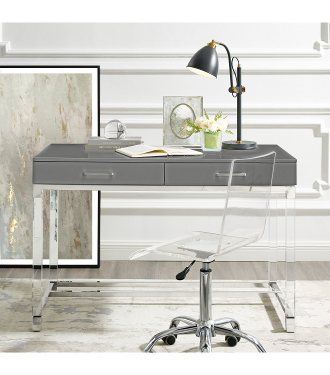 Dark Grey Acrylic Leg And Chrome, Lucite Vanity Table With Drawers