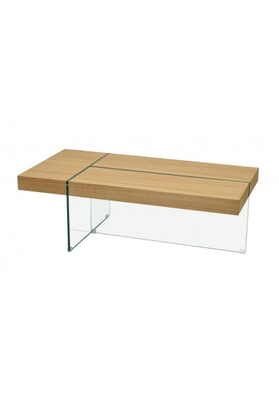 Eclectic Wood & Intersecting Glass Rectangle Coffee Table