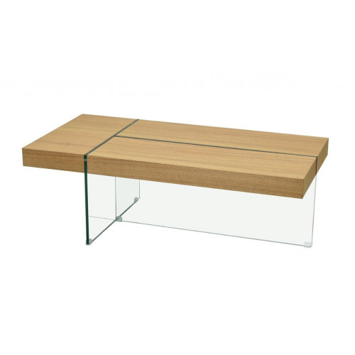 Eclectic Wood & Intersecting Glass Rectangle Coffee Table
