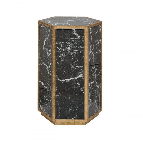 Black Glass Marble Look Hexagon Accent Side Table