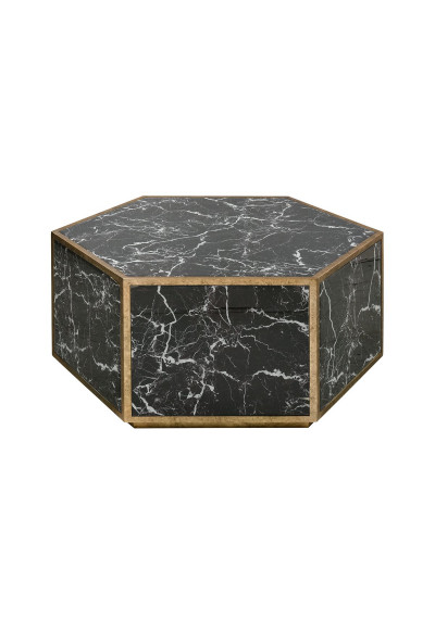 Black Glass Marble Look Hexagon Cocktail Table