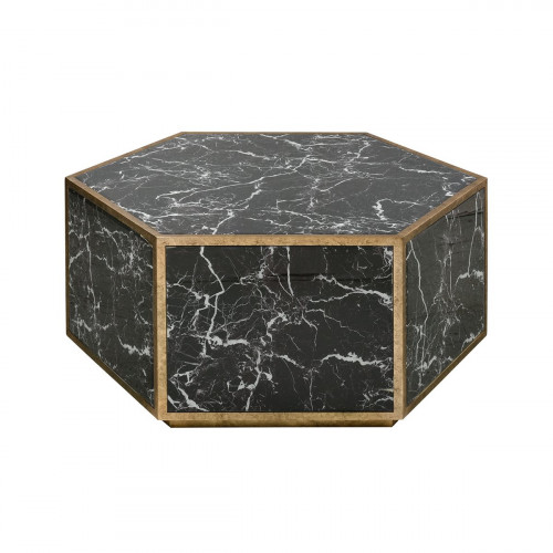 Black Glass Marble Look Hexagon Cocktail Table