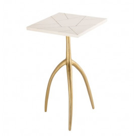 Gold Leg & White Bone Top Eclectic Accent Table 