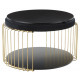 Black Velvet Button Tufted Gold Cage Body Cocktail Table with Shelf