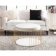 White Velvet Button Tufted Gold Cage Body Cocktail Table with Shelf