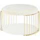 White Velvet Button Tufted Gold Cage Body Cocktail Table with Shelf