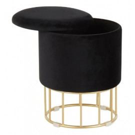 Round Black Velvet Gold Cage Base Storage Ottoman Footstool Seat