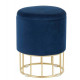 Round Blue Velvet Gold Cage Base Storage Ottoman Footstool Seat