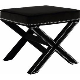 X Frame Black Velvet Ottoman Footstool