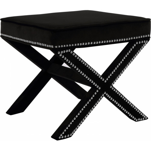 X Frame Black Velvet Ottoman Footstool