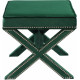 X Frame Deep Green Velvet Ottoman Footstool