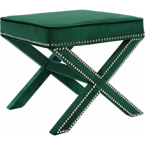 X Frame Deep Green Velvet Ottoman Footstool