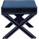 X Frame Navy Blue Velvet Ottoman Footstool