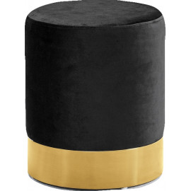 Black Round Velvet Ottoman Footstool Gold Base
